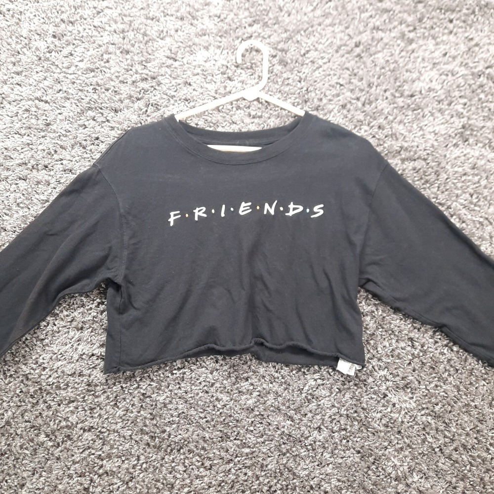Friends TV Show Crop Top Women Large Black Long Sleeve Crew Neck Jersey Knit